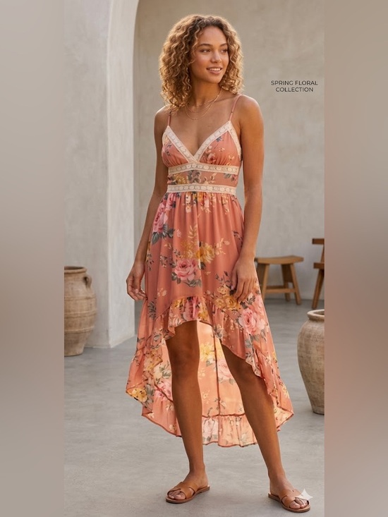 Rue21 Dresses & Skirts - Rue21 Sundress Coral Asymmetrical Cute Floral Fun Small